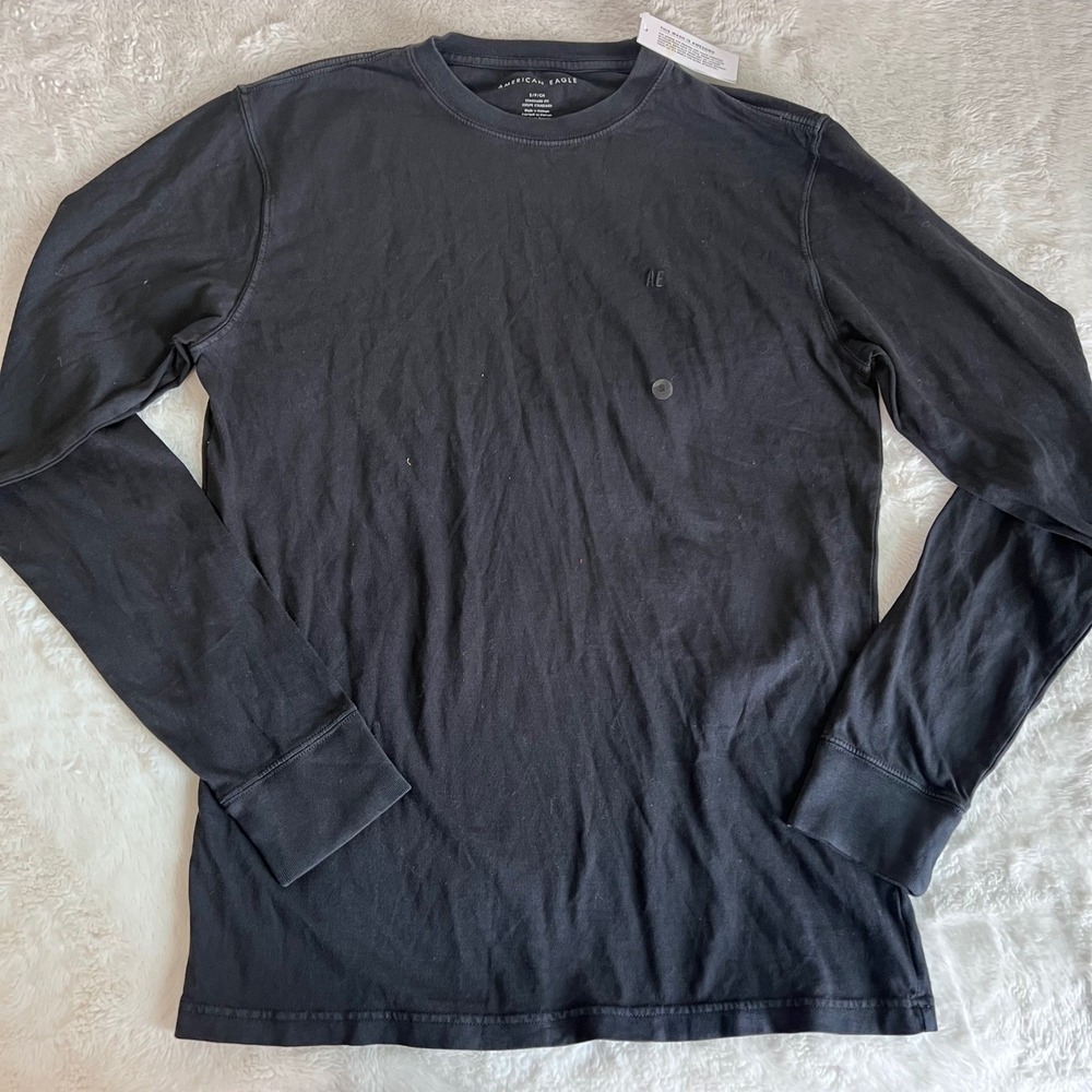 American Eagle Mens Long Sleeve Crewneck Tee Black Small NWT 017-2171-1009-001